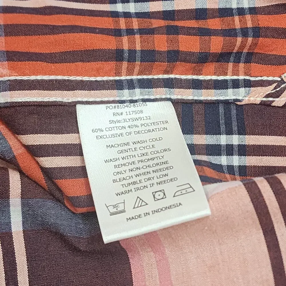 Levi's Men's Casual Button Up Short Sleeve Shirt Orange Plaid‎ Sz 2XL